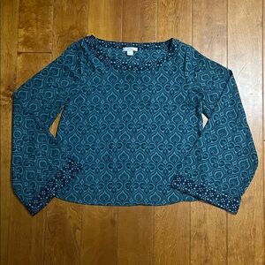 Finn & Grace Peacock Novelty Print Top Size S Boxy Bell Sleeves Boho Indie